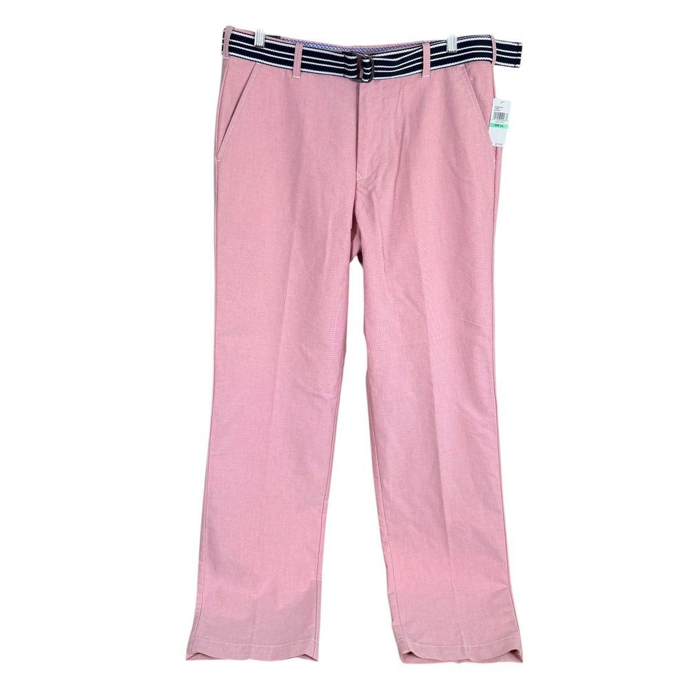 IZOD Newport Oxford Pants Mens 34x34 Pink Baked Apple‎ Straight Fit Belted